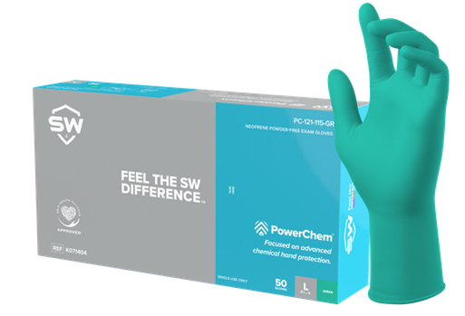 PC-115GR SW Safety® PowerChem® Latex-Free Neoprene Exam Gloves with Extended Cuffs